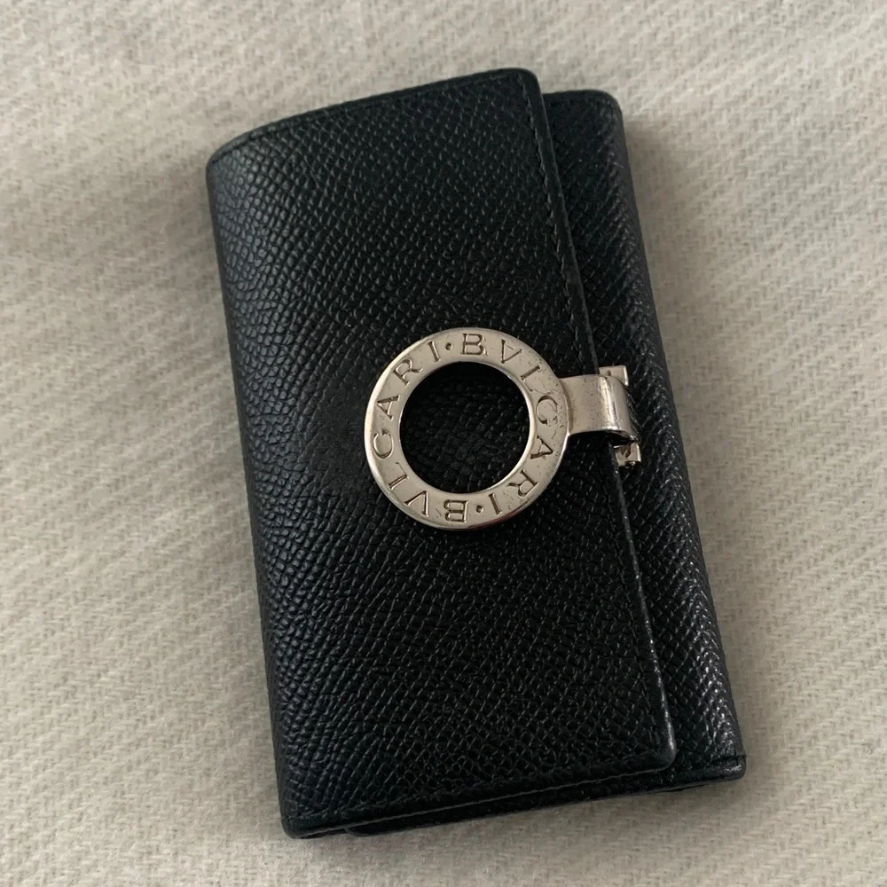 BVLGARI Key Holder Black Textured Leather